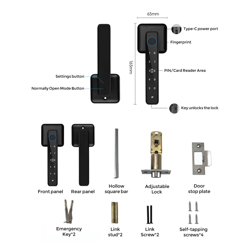 Fingerprint Smart Door Lock for Bedroom, Support Password IC Card