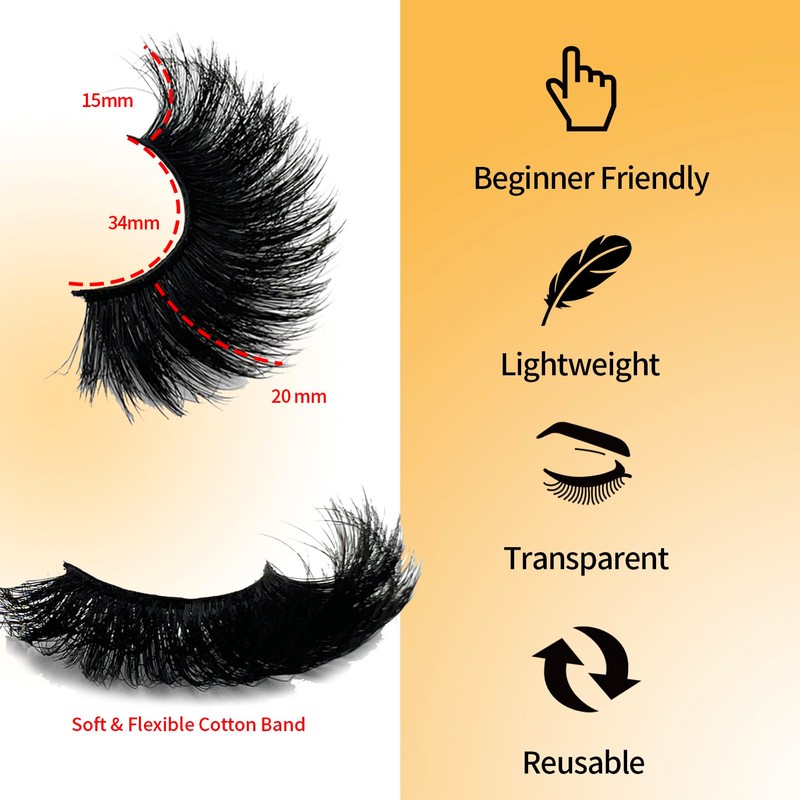 loladook Mink Lashes Fluffy Long 3D Faux Mink Wispy 20mm