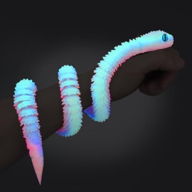 3D Printed Snake Animals Toys, Articulated Flexible 3D Printed Viper Fidget Toy, Realistic Slithering Design, Home Office Executive Desk Decor (Rainbow Glow, 24 in)