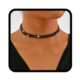 Reaky Rhinestone Choker Necklaces Black Sparkly Crystal Necklace Simple Necklaces Jewelry for Women (Black)