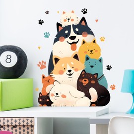 RoyoLam Cartoon Dog and Cat Wall Stickers Cute Nursery Animal Wall Decals for Kid Removable Peel and Stick Wall Art Home Decor Decoration for Classroom Preschool Living Room Bedroom Bathroom