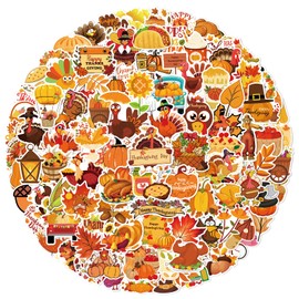 XZENTIRA 100 PCS Thanksgiving Stickers Fall Cute Waterproof Vinyl Gift Stickers for Water Bottles, Cards, Scrapbooking, Happy Thanksgiving Stickers Autumn Turkey Pumpkin Stickers for Kids Teens Adults