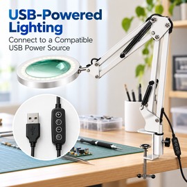 LED Magnifying Lamp with Desk Clamp & Adjustable Arm – USB Powered, 72 LEDs, 3 Color Modes & 10 Brightness Levels