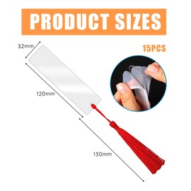 Batheidon Pack of 12 Blank Bookmarks, Acrylic Bookmark Blanks, Blank Bookmark, Children's Bookmark, Includes 12 Colourful Tassels (Random Colours), for DIY, Gift Tags and Creative Projects