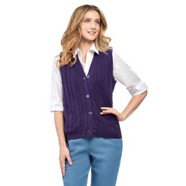 Turtle Bay New York Womens Button Front Cable Knit Cardigan Sweater Vest Purple/XL
