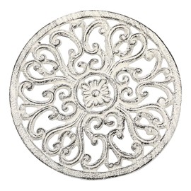 SUMTree 6.7’’ Retro Rusty Round Cast Iron Trivet, Decorative Heavy Duty Hot Pot Holder Mat, Vintage Pattern Cast Iron Trivet with Rubber Pegs for Kitchen Dining Table