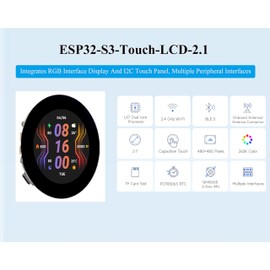 UeeKKoo ESP32-S3 2.1inch Capacitive Touch Round Display Development Board, ESP32 with IPS Display 480×480 Pixels 262K Color, 32-bit LX7 Dual-Core Processor, Supports W-F-i & BLE