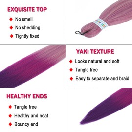Newluyang Ombre Pre Stretched Braiding Hair,100% Kanekalon Synthetic Top Silky Color Blend Synthetic Fiber Easy Braid Hair Extensions,26inch 6packs Yaki Texture Crochet Hair Braids（Ombre Purple)