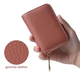 ProChosen Credit Card Holder Wallet,RFID Blocking Small Wallets Genuine Leather Credit Card Holder Zipper Small Wallets,Slim Wallet Compact Ladies Wallet for Men Women (Pink)