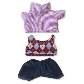 Argyle Vest & Strap Shirt & Pants Set, For 3.9 inches (10 cm), Purple, Sewing Clothes, Kigurumi, Accessories, Kpopdoll Costume