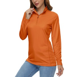 MAGCOMSEN Long Sleeve UV Shirts Women Summer Tops for Women Workout Running Rash Guard Sun Athletic Shirts Dark Orange