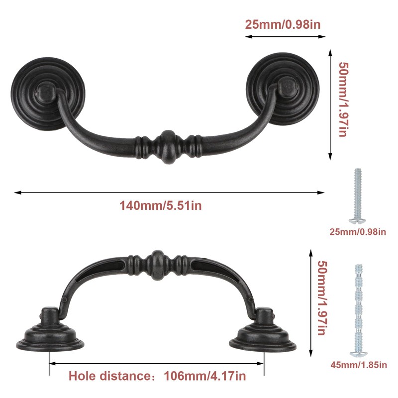 Brosay 4 Pcs Antique Drop Bail Drawer Pulls Shabby Chic