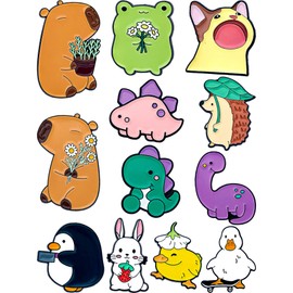 Anjulery 12-Piece Cute Animal Enamel Pins – Fun And Kawaii Metal Pins for Backpacks, Jackets & Hats – Gift for Animals Lovers (Animal)