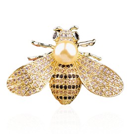 Rhinestone Pearl Bee Brooch Honey Bee Lapel Pin Vintage Crystal Insect Pin for Women Men (Gold with Gold Pearl)