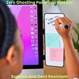 Removable Multi-Use Laptop and Monitor Memo Board; 11.8" x 4.3" Magnetic Whiteboard, Black Brackets, Marker, Mirror, and 4 Magnets Included; Document Holder; Small Dry Erase Board; Sticky Note Holder