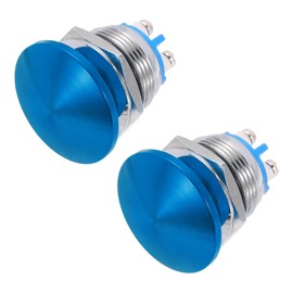 METALLIXITY 2PCS 3A 19MM 3/4" Momentary Mushroom Head Push Button Switch 12V 24V 120V 250V AC Blue 1NO Waterproof IP65 SPST Domed Round 2 Screw Foot Button