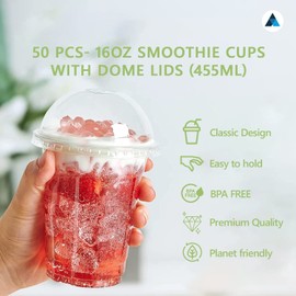 Nationwide Paper Strong Smoothie Cups with Dome Lids 16oz 50pcs for Smoothies, Milkshakes & Thick Drinks Recyclable and Reusable(455ml)