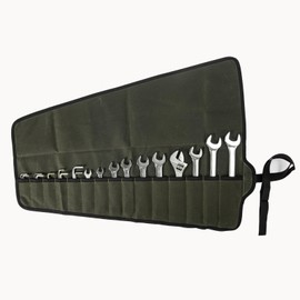 Canvas Tool Organizer Roll Up Bag, Wrench Roll Up Pouch, 15 Pockets for Metric & SAE Roll Up Tool Pouch, Portable Wrench Pouch for Mechanics, Durability Multifunctional Tool Wrap