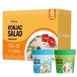 Hethstia Konjac Noodle Salad Cup, 6-Pack Ready-to-Eat Shirataki Noodles Salad Vinaigrette & Wasabi Sesame Flavor, Low-Carb, Gluten-Free, Sugar-Free, Keto & Vegan, Quick, Healthy Meal