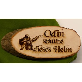 Odin schütze Dieses Heim Baumscheibe Bark Disc Saying Engraving Sign Gift Wood Alder Untreated + Hanger (1001 27-32 cm)