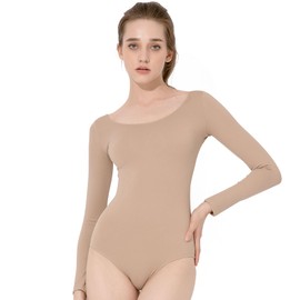 Spoxiyue Women's ballet Adult Gymnastics Bodysuit dance clothing Team Basic Long Sleeve Leotard (Long sleeves nude, M)