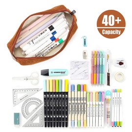 Zouwel Pencil Case, Corduroy Fabric School Pencil Case, Boys Aesthetic School Supplies for Girls, Teenagers, School, University and Office, brown, Corduroy Pencil Case