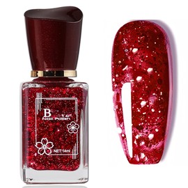 KAHSOSE Nude Pink Jelly Nail Polish Non Gel, Air Dry Nude Pink Nail Polish, Nude Pink Gel Nail Polish No UV Light Needed, Non Toxic Pink Nude Nail Polish for Girls Women (Glitter Red, 14ML)