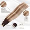 ShowJarlly Tape-In Real Hair Extensions, 20 Pieces, 60 cm, Chestnut