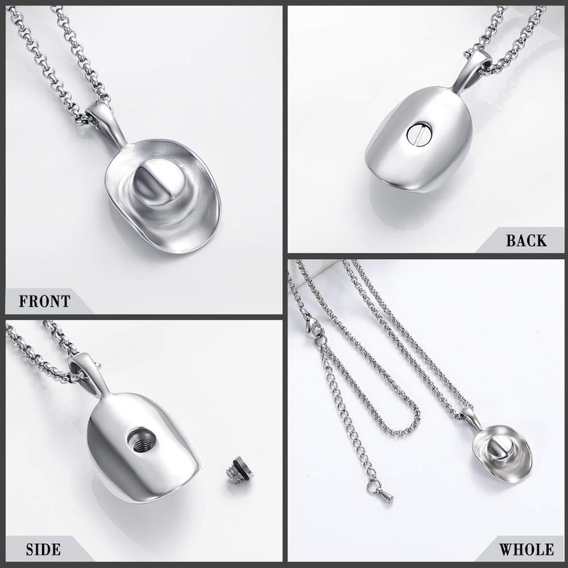 SS9721 Cowboy Hat Stainless Steel Cremation Urn Pendant Necklace Memorial