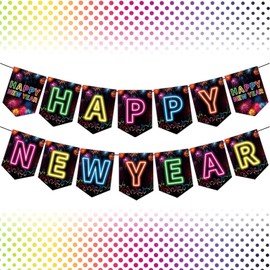 Colourful 2025 Happy New Year Banner, 14 Pcs Colourful Happy New Year Letters Shiny Banner Sign for Celebrate New Year Party New Year Eve Ceremonies Holiday Party Decorations