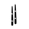 Set of 2 Tapered Black Candles with White Wax Figures