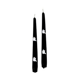 Set of 2 Tapered Black Candles with White Wax Figures - Height 25 cm - Craft - Made in Italy Cereria Di Giorgio