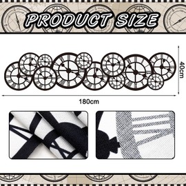 1 Pcs Wonderland Tea Party Decoration 15" x 70" Clock Table Runner Decor Wonderland Curious Clock Table Runner Decoration for Birthday Wedding Dinner Party Favor Supplies (Black and White)