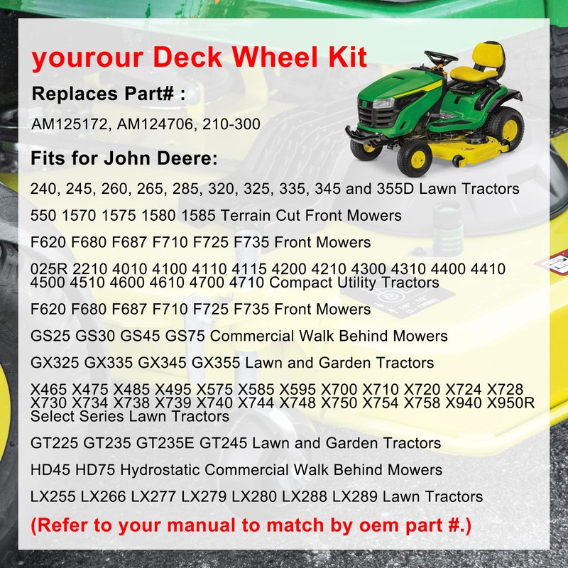 yourour AM125172 Deck Wheel Kit Compatible with 48" 54" 60"