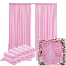 50ftx12ft Wrinkle Free Pink Backdrop Curtain, 10 Panels 12FT Height Pink Wedding Backdrop Drapes, Silky Polyester Back Drop Cloth for Birthday Photography Background Party Backdrop Draping