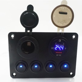 Rocker Switch Panel with USB Charger, 12V-24V DC Rocker Switch Aluminum Switch Panel with QC3.0 and PD3.0 Dual USB Charger for Cars Trucks Boats RV