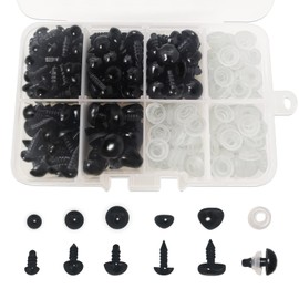 FANGZIDM 151PCS Safety Eyes and Noses with Washers 6-10mm Black Plastic Toy Eyes for Doll Making DIY Crafts