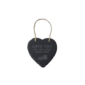 CGB Giftware | Rustic Slate Heart Hanger With Slogan 'Love You Til The Cows Come Home' | Jute Ribbon Hanger | GB07542