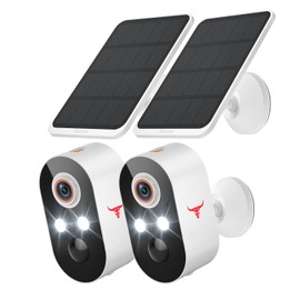 1080p Wireless Security Camera with Solar Panel, 2.4GHz Wi-Fi, Color Night Vision, Home Security System, PIR Motion Detection, 2-Way Talk, Outdoor Surveillance Bullet Cam (2 Pack)