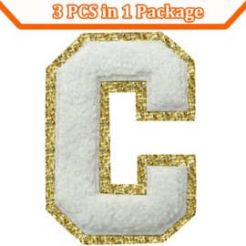 3Pcs Letter Patches Iron on 3.2inch Chenille Letters for Jackets Varsity Letters Patches Letterman Glitter Patches Iron on Letter White C