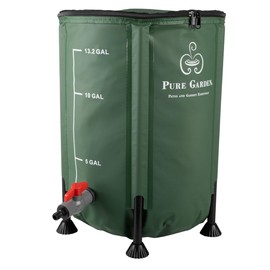 Pure Garden 50-LG1408 13.2Gal/50L Collapsible Rain Barrel 43Gal Compost Tumbler with Gloves, Green