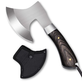 Omesio Mini Axe Survival Small Outdoor Hatchet Hand Hatchet Full-Tang 19.3 cm Survival Camping Axe Wooden Handle Robust (C043)