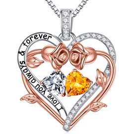 Iefil April November Birthstone Necklace Jewelry, Anniversary Birthday Gift for Her Women Wife Girlfriend, White Topaz Necklaces Yellow Citrine Necklace