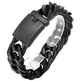 ROWIN&CO Heavy Mens 25mm Wide Stainless Steel Curb Cuban Link Bracelet, Hip Hop Urban Streetwear Jewelry, 9" Wrist Chain, Available in Rainbow/Blue/Rose Gold/Black. (black)