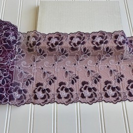 Unbranded Burgundy & White Embroidered Double-edged Lace Trim/Sewing/Cr