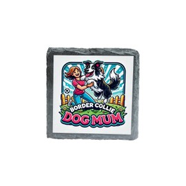 Border Collie Dog Mum Slate Coaster with Cute Cartoon Design, Perfect for Pet Lovers (slco-kf25-565)