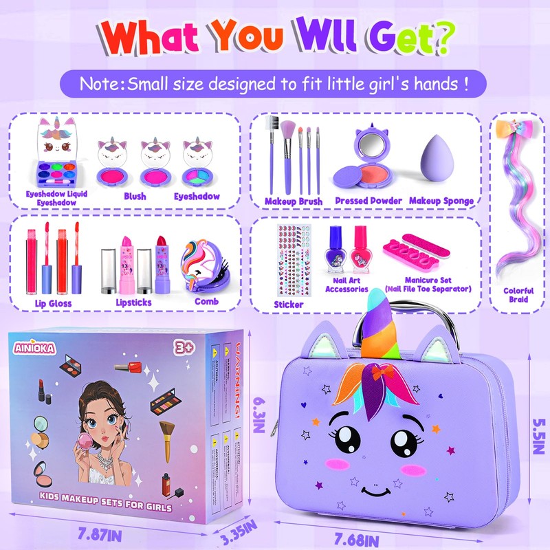 AINIOKA Makeup Kit for Girls：Washable Kids Makeup Set with Cosmetic