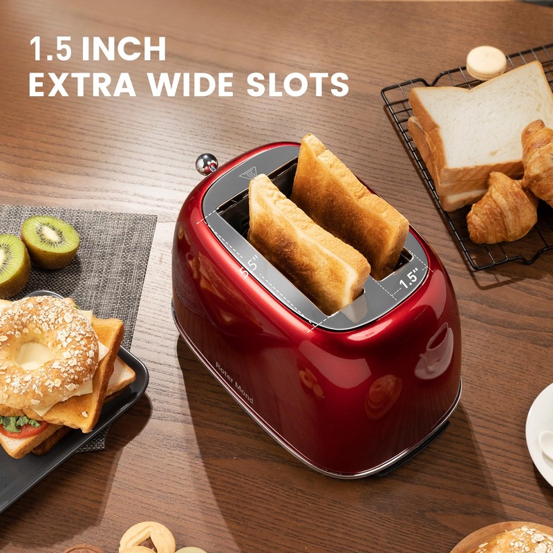 Roter Mond 2 Slice Toaster Retro Stainless Steel with Bagel,