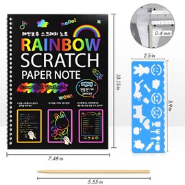 4 Pack Scratch Arts Drawing Notebook for Kids Drawing Pad, Large Rainbow Scratch Drawing Paper Set for Kids Art Supplies (with 4 Wooden Stylus & 4 Drawing Stencils