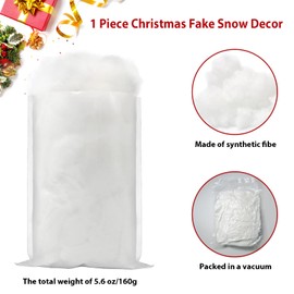 Christmas Fake Snow Decoration, Fluffy Fiber Artificial Snow Indoor White Fakes Snow Decor for Christmas Tree Flocking Village Crafts Winter Wonderland Nativity Xmas Display Decoration(5.64oz)